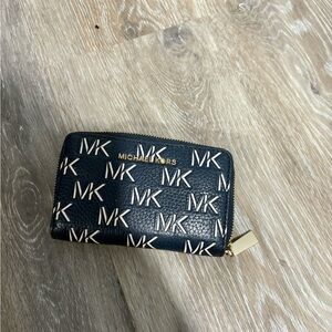 Michael Kors Black and Cream Logo Zip Wallet